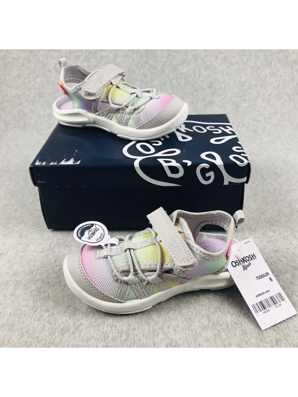 OshKosh Girls Size 8 Toddler Strap Sandals Lightweight Outdoor Pink gray